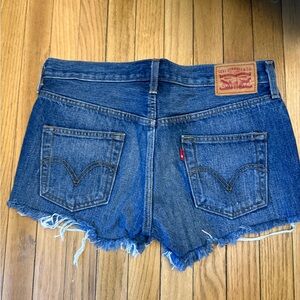 Levi's Women's Dark Blue Denim Frayed Hem Cutoff Shorts